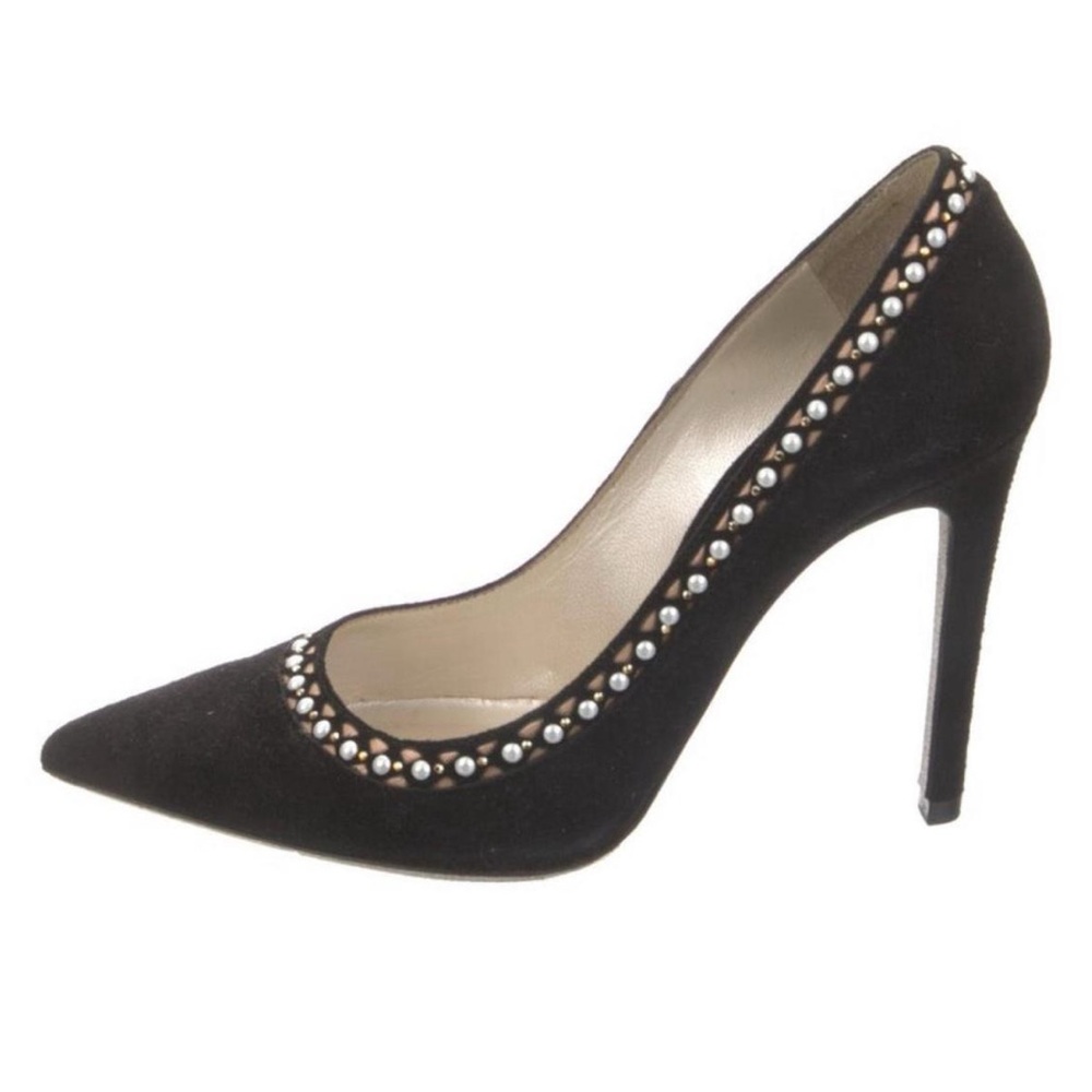 Elegant Black Stiletto Heels with Pearl Detailing
